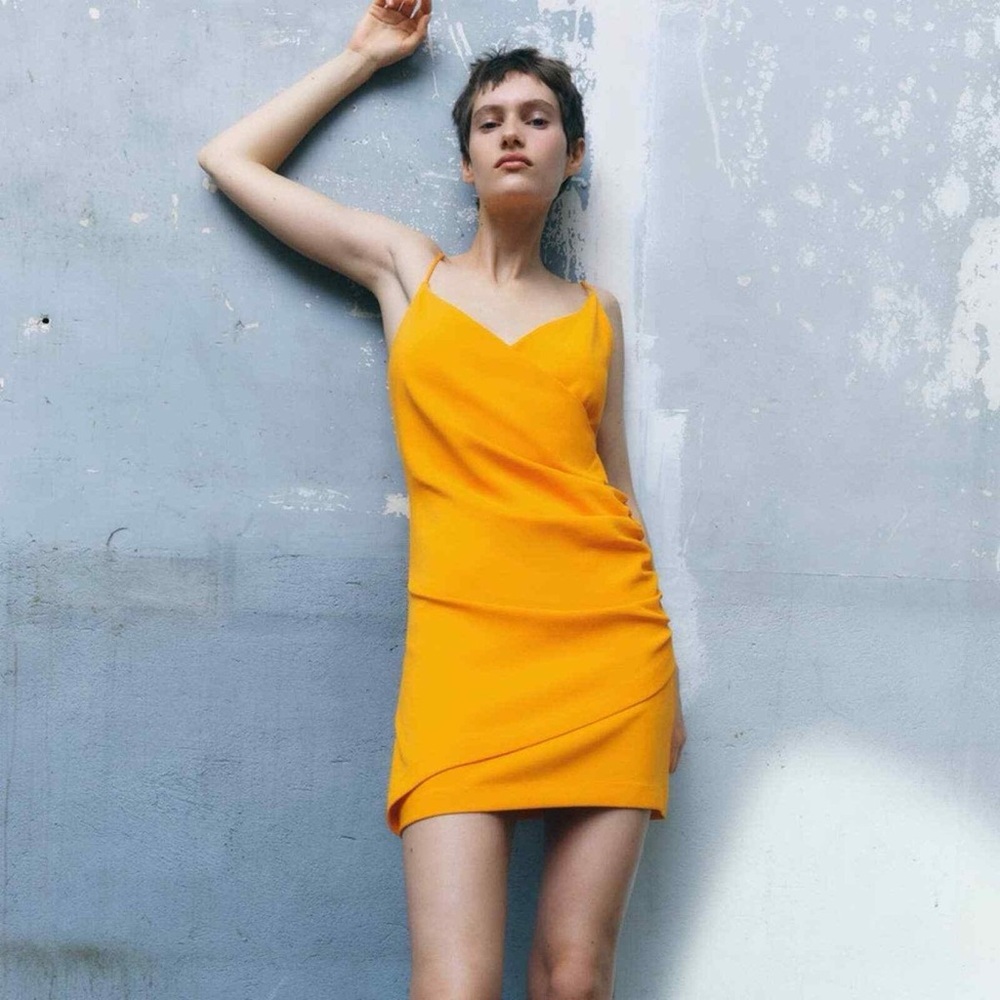 NWOT Zara Orange Asymmetrical Dress - Picture 2 of 7